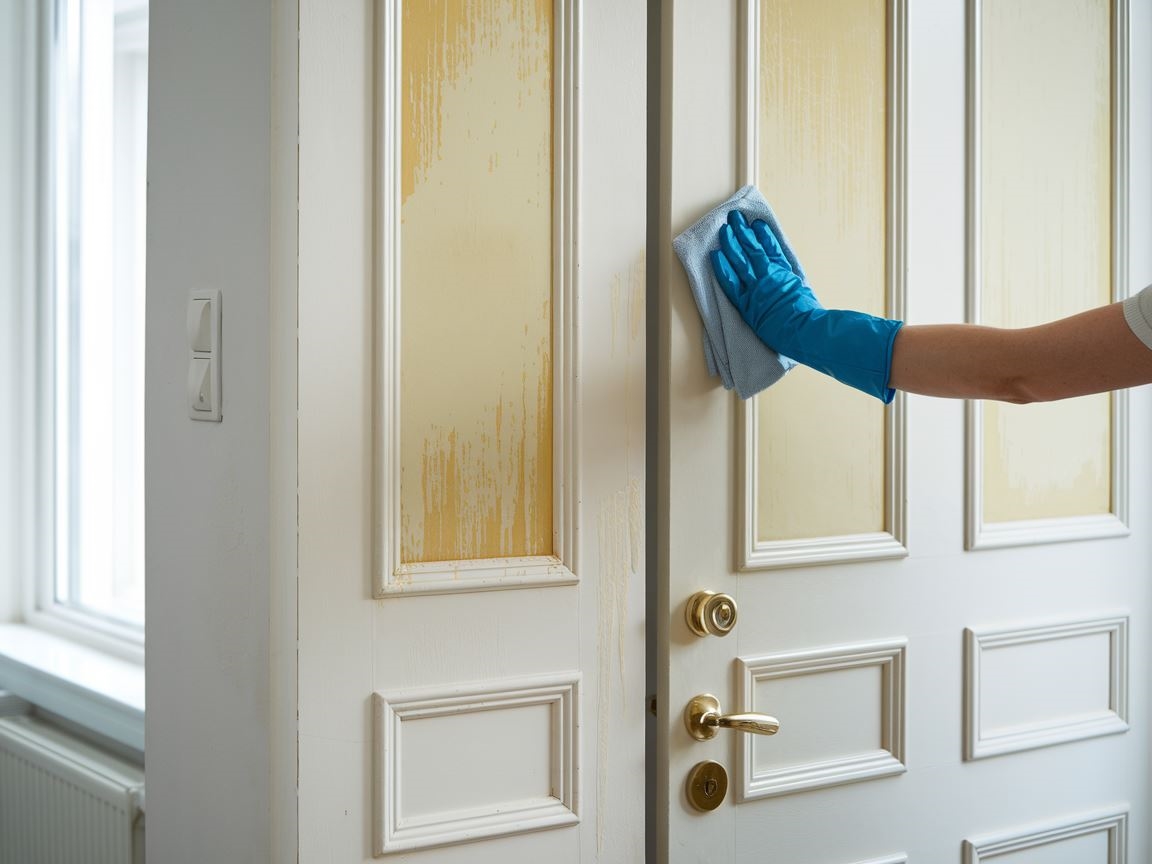 Zbliżenie na żółte plamy na drzwiach